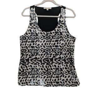 Banana Republic Heritage Sequin Top M Black Beige‎ Lined Concert Partywear Racer